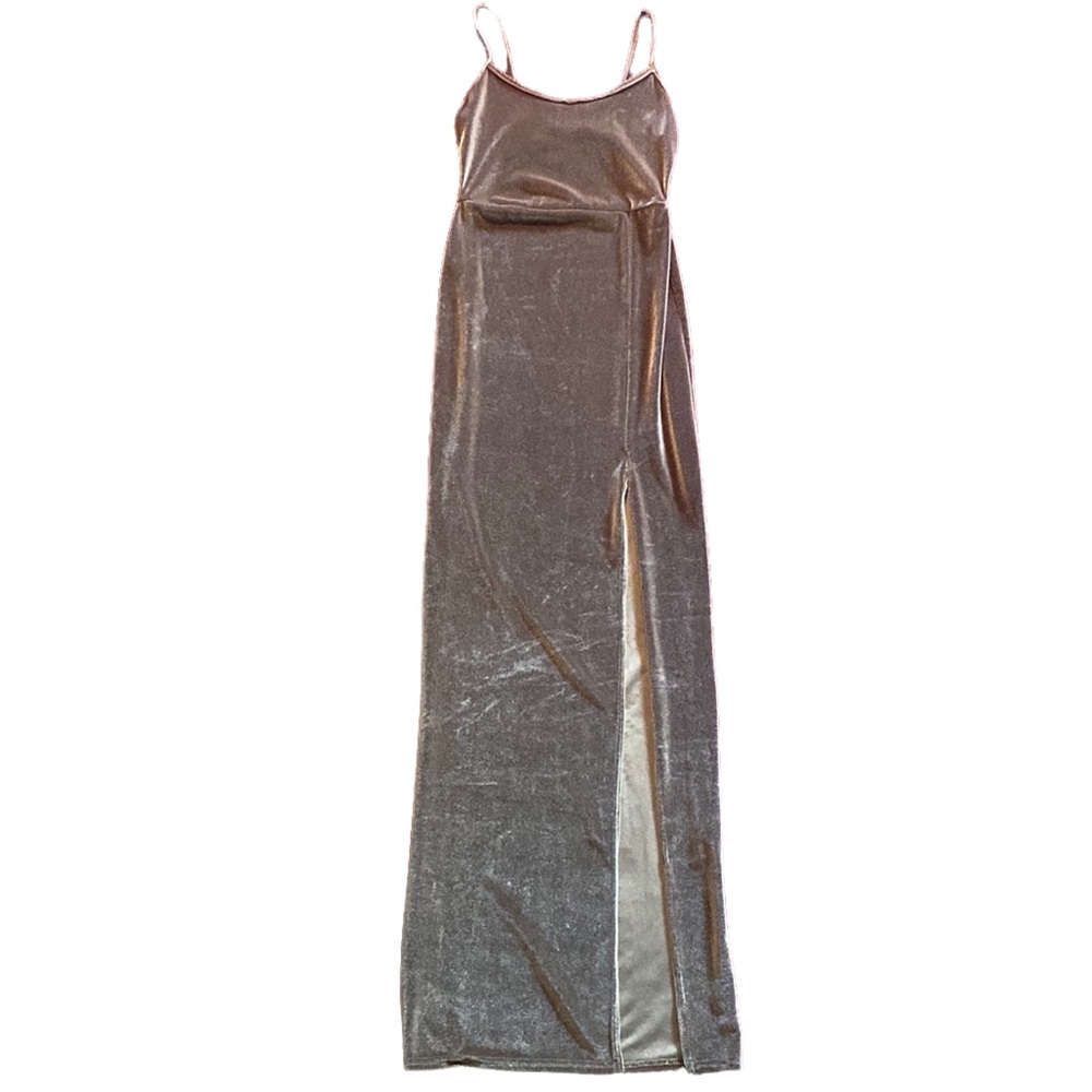 Nasty gal mauve champagne pink velvet floor length dress w/ high slit 4